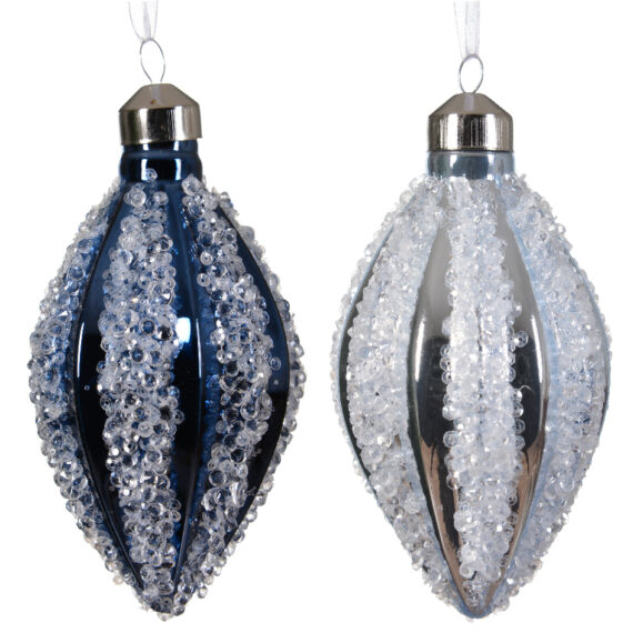 Στολίδι σε σχήμα κωνικό, ένα μπλε και ένα ασημί.