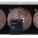 3 rose gold διάφανες μπάλες με διακόσμηση γκλίττερ, αστεράκια, χάντρες και πούλιες στο εσωτερικό.