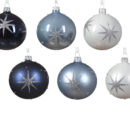 Χριστουγεννιάτικες μπάλες Kaemingk 6 τεμαχίων σε 3 ματ και γυαλιστερά χρώματα (μπλε, γαλάζιο, άσπρο) με γκλίτερ αστέρια.