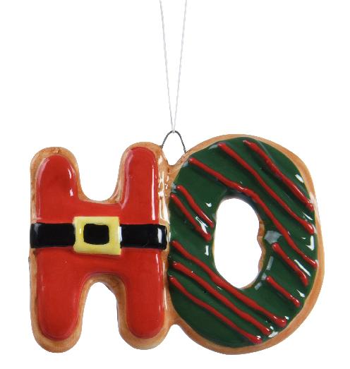 Στολίδι που σχηματίζει H + O. Μοιάζει με δύο μπισκότα ενωμένα μεταξύ τους. Το H έχει διακόσμηση γλάσο που μοιάζει με τη στολή του Άγιου Βασίλη. Το O έχει πράσινο γλάσο και λεπτές κόκκινες διαγώνιες γραμμές.