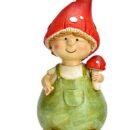 Αγόρι νανάκι με πράσινη σαλοπέτα και κόκκινο μανιτάρι για καπέλο.Είναι απο πολυρεζίνη και έχει διάσταση 8x17x7εκ. Διατίθεται και σε κορίτσι.