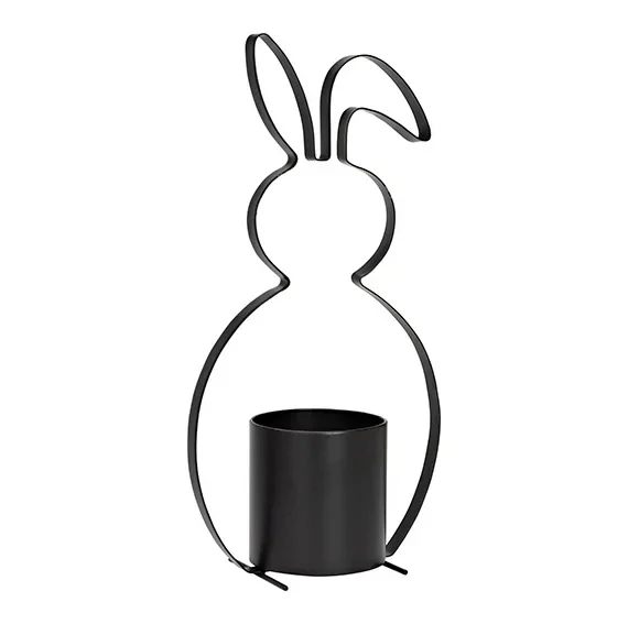 Μεταλλικό μαύρο λαγούδακι  με κασπώ για γλαστράκι σε διάσταση 25x48x12cm