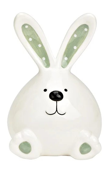 Λευκό κεραμικό λαγουδάκι με βεραμάν λεπτομέριες. Έχει διάσταση 9,6x14x9 εκ. Διατίθεται και σε σομόν