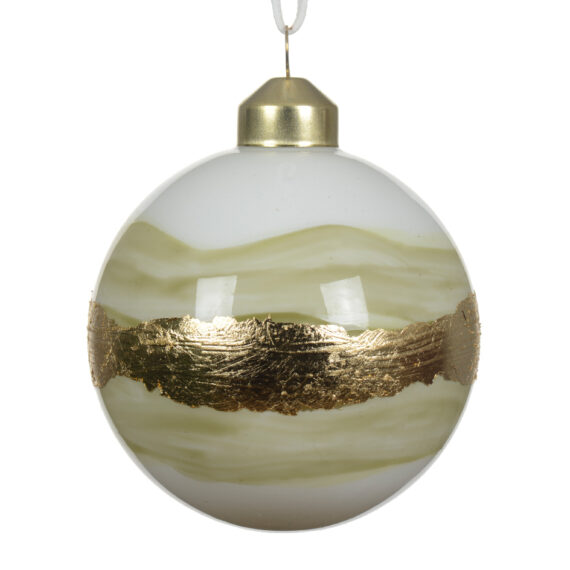 Σετ 3 τμχ χριστουγεννιάτικη γυάλινη μπάλα με λευκή βάση κι χρυσές/σαμπανί λεπτομέριες μοιάζει σαν να είναι μάρμαρο Διάμετρος 8εκ