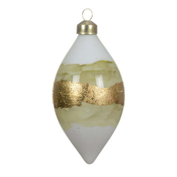 Σετ 2 τμχ χριστουγεννιάτικο γυάλινο στολίδι με λευκή βάση και χρυσές/σαμπανί λεπτομέριες μοιάζει σαν να είναι μαρμάρινο. Διάμετρος 10εκ