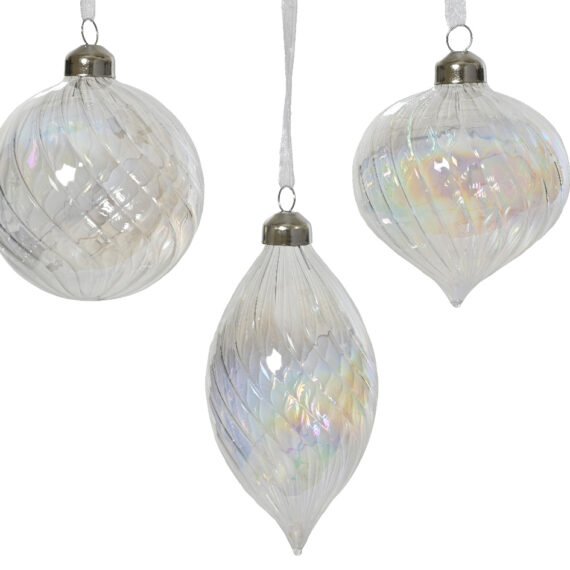 Σετ 12 τμχ χριστουγενιάτικο διαφανές ριδίζουσο στολίδι σε 3 σχέδια Στολίδι σε σχήμα μπάλας Στολίδι σε κωνικό σχήμα Στολίδι σε σχήμα ρόμβου Διαμετρος 8εκ.