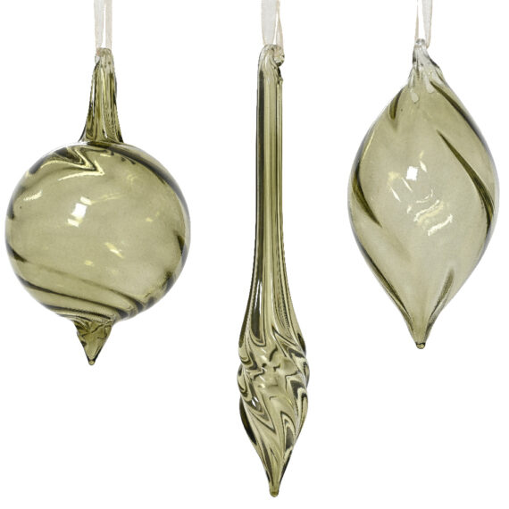 Σετ 3 τμχ χριστουγεννιάτικο γυάλινο βεραμάν στολίδι σε 3 σχέδια Στολίδι σε σχήμα μπάλας Στολίδι σε μακρόστενο σχήμα Στολίδι σε  κωνικό σχήμα 6,5 x 13,5cm.