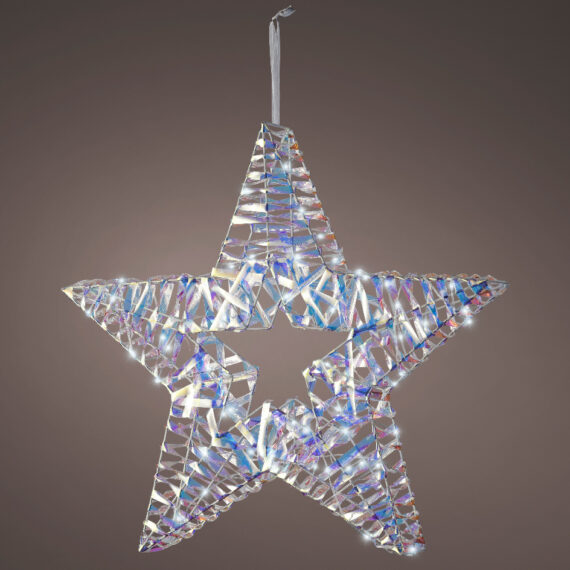 Φωτιζόμενο μεταλλικό αστέρι με LED φωτάκια  με αποχρώσεις του λευκού και του μπλε. 8 x 52 x 49cm.