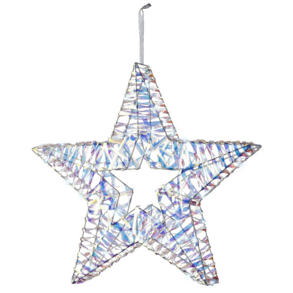 Φωτιζόμενο μεταλλικό αστέρι με LED φωτάκια  με αποχρώσεις του λευκού και του μπλε. 8 x 52 x 49cm.