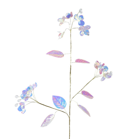 Χριστουγεννιάτικο χρυσο κλαράκι με φύλλα, λουλούδια και ασημί χάντρες και πούλιες. 5 x 15 x 68 cm.