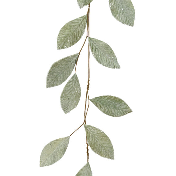 Φύλλινη  πράσινη παγωμένη γιρλάντα από πολυεστέρα με πούλιες. 0,5 x 10 x 120cm