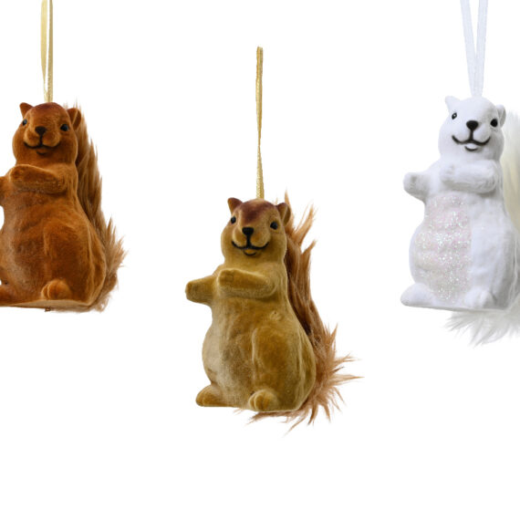 Σετ 3 τμχ χριστουγεννιάτικα πλαστικά στολίδια σκιουράκια  Καφέ Ανοιχτό καφέ Λευκό 5,5 x 9 x 11cm