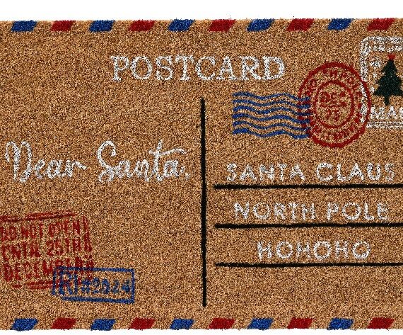 Χριστουγεννιάτικο χαλάκι εισόδου γράμμα που στλενετε στον Βόρειο Πόλο στον Άγιο Βασίλη. Διατίθεται και σε σχέδιο γραμματοκιβώτιο Βόρειου Πόλου. 60 x 40 x 1.5cm