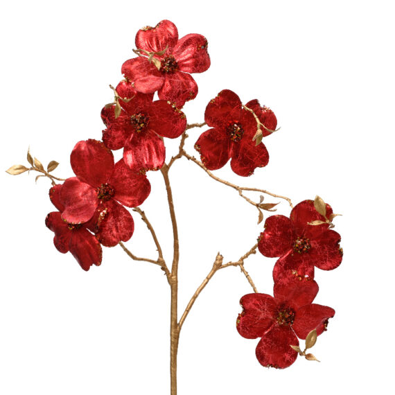 Χριστουγεννιάτικο κλαδί με κόκκινα άνθη και χρυσούς στήμονες.  Ένα υπέροχο χριστουγεννιάτικοκλαδί για να στολίσετε τα βάζα σας Πολυεστέρα 24 x 3 x 90cm.