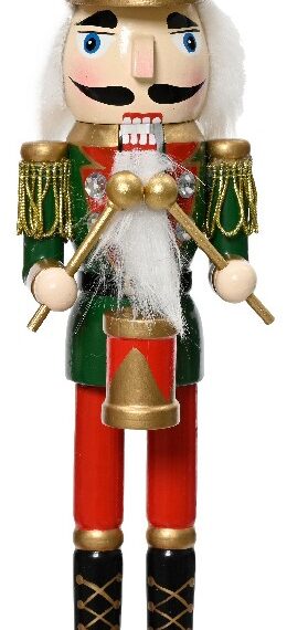 Χριστουγεννιάτικος Καρυοθραύστης με τύμπανο και πράσινη στολή με κόκκινο καπέλο. Έίναι διαθέσιμος και με σπαθί Είναι διαθέσιμος και με κόκκινη στολή και τύμπανο 8 x 7 x 38cm