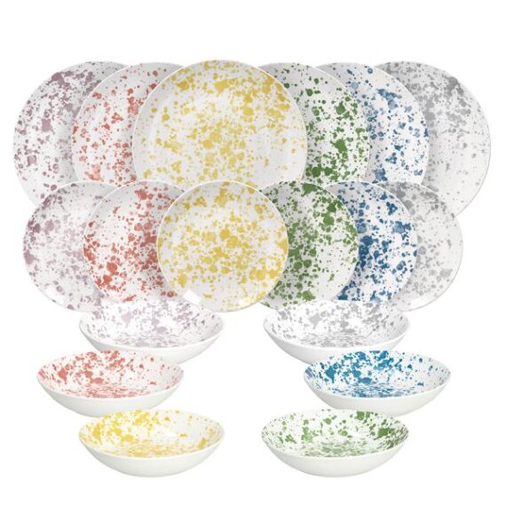 Ανανεώστε το καθημερινό σας τραπέζι με το σερβίτσιο φαγητού Apulia 18 τεμαχίων, που συνδυάζει κομψότητα, λειτουργικότητα και μια δόση χρώματος που ξεχωρίζει! Το σετ περιλαμβάνει: 6 πιάτα φαγητού 6 πιάτα φρούτου 6 βαθιά πιάτα Κάθε τεμάχιο διατίθεται σε διαφορετικό χρώμα – Κόκκινο, Κίτρινο, Πράσινο, Μπλε, Μωβ, Γκρι – δημιουργώντας μια εντυπωσιακή και παιχνιδιάρικη χρωματική παλέτα, ιδανική για να δώσει ζωντάνια σε κάθε γεύμα. ✅ Ιδανικό για καθημερινή χρήση ή επίσημο σερβίρισμα ✅ Ανθεκτικά υλικά και κομψός σχεδιασμός ✅ Κάθε καλεσμένος απολαμβάνει το φαγητό του σε ξεχωριστό χρώμα Συνδυάστε το με το αντίστοιχο σετ 18 τεμαχίων για καφέ/τσάι/πρωινό της σειράς Apulia, και δημιουργήστε ένα αρμονικό, ολοκληρωμένο και γεμάτο χαρακτήρα σερβίτσιο για κάθε στιγμή της ημέρας.