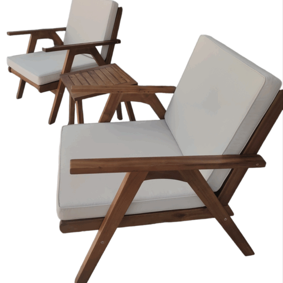 Ξύλινο Καθιστικό Σέτ 3 Τεμαχίων Acacia Wood Πολυθρόνες Διαστάσεις: 68 x 82 x 45(h)cm  Τραπέζι Τετράγωνο Διαστάσεις: 40 x 40 x 45(h)cm