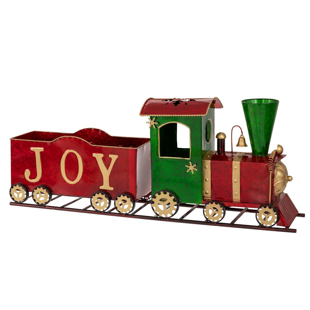 Το μεταλλικό τρένο “JOY” σε κόκκινο και πράσινο χρώμα φέρνει τη χαρά και τη μαγεία των Χριστουγέννων στο σπίτι σας! Με ανθεκτική μεταλλική κατασκευή και λαμπερές χρυσές λεπτομέρειες, αποτελεί ένα ιδανικό διακοσμητικό για κάθε γιορτινή γωνιά. Ένα στολίδι που αποπνέει νοσταλγία, ζεστασιά και χριστουγεννιάτικο πνεύμα.