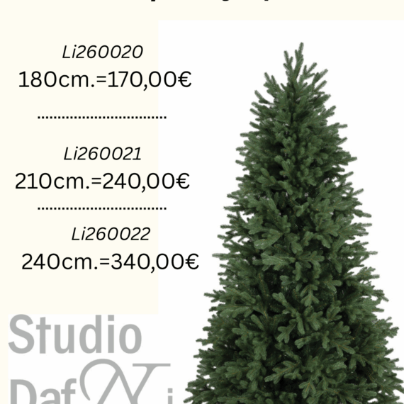 Χριστουγεννιάτικο δέντρο Olympus ύψους 180 εκ., εμπνευσμένο από τη φυσική ομορφιά του βουνού, με πλούσιο και ρεαλιστικό φύλλωμα που δημιουργεί ζεστή, γιορτινή ατμόσφαιρα. Διατίθεται και σε ύψη 210 εκ. και 240 εκ., ώστε να ταιριάζει ιδανικά σε κάθε χώρο.