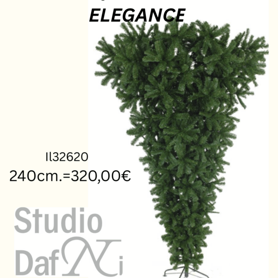 Χριστουγεννιάτικο δέντρο Elegance ύψους 240 εκ., με εντυπωσιακή, ανεστραμμένη μορφή που προσφέρει μια μοντέρνα και ξεχωριστή πινελιά στη γιορτινή σας διακόσμηση. Μια κομψή επιλογή που συνδυάζει πρωτοτυπία και στυλ.